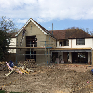Exterior of House being plastered - project overseen by Sarah Maidment Interiors, interior design services in Berkhamsted, St. Albans, Herts.
